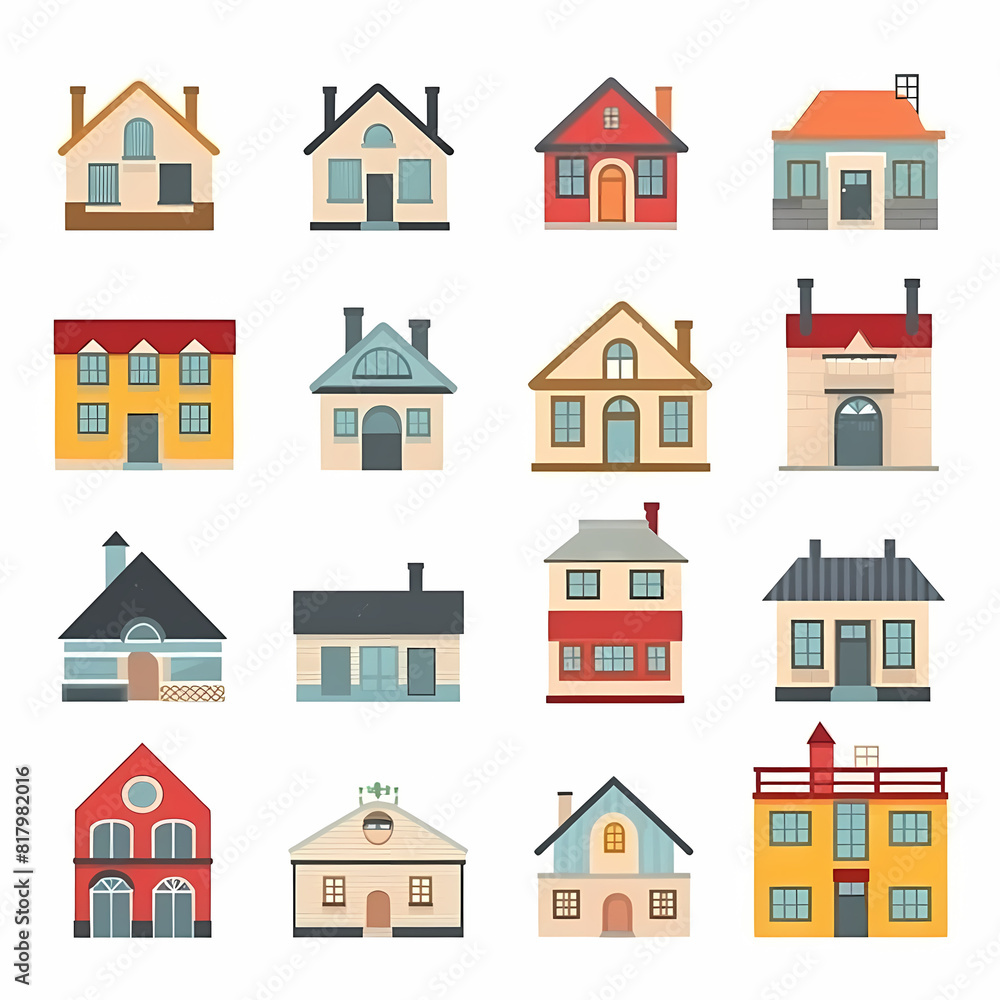 Icons of houses and buildings isolated on white. Illustration in vector format Icons of houses and buildings isolated on white. Illustration in vector format