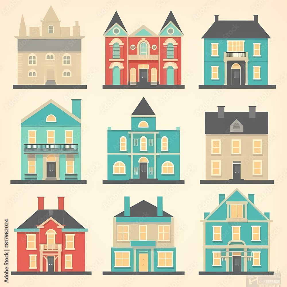 Icons of houses and buildings isolated on white. Illustration in vector format Icons of houses and buildings isolated on white. Illustration in vector format