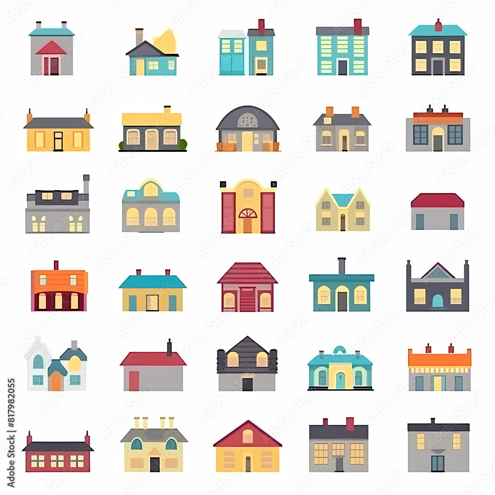 Fototapeta premium Icons of houses and buildings isolated on white. Illustration in vector format