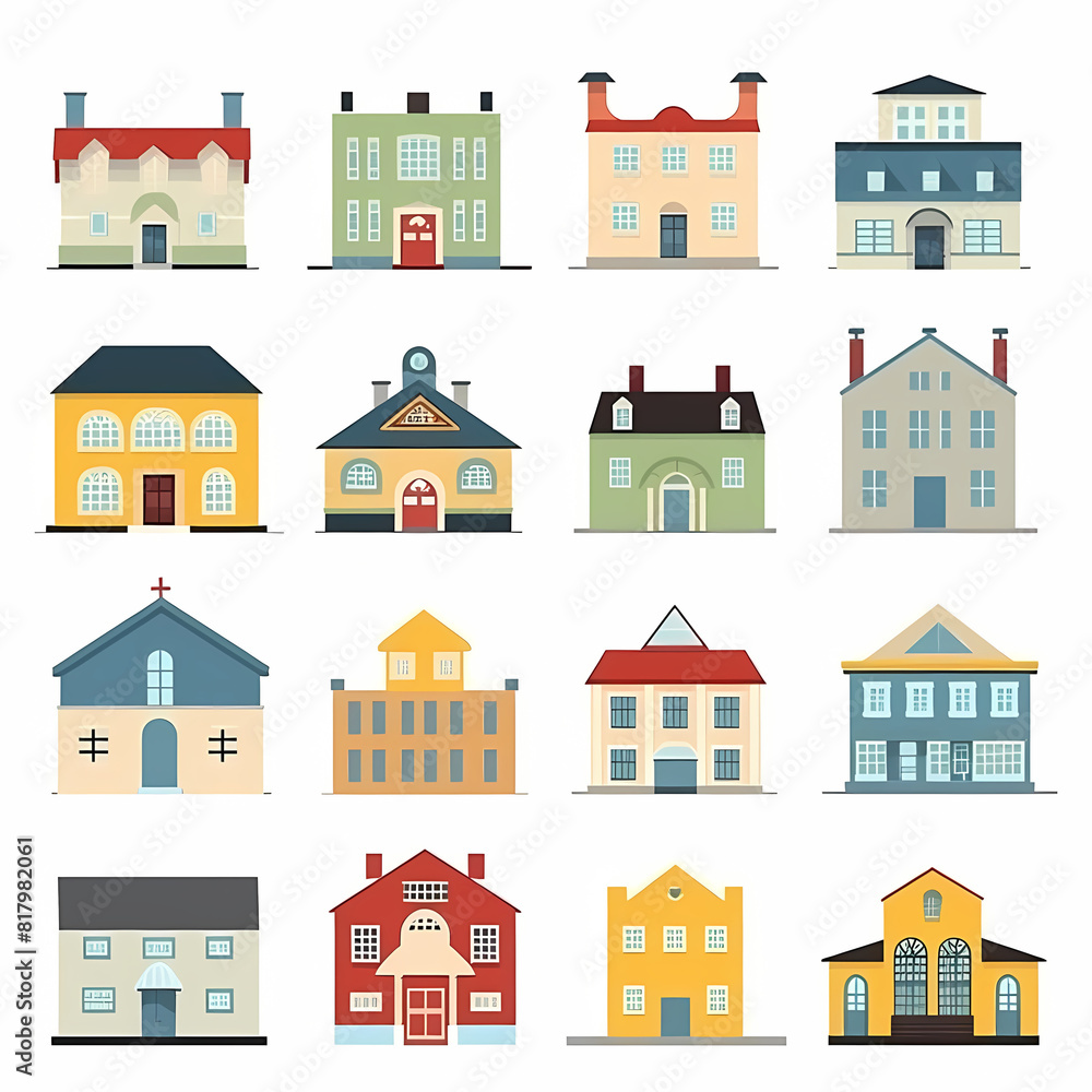 Icons of houses and buildings isolated on white. Illustration in vector format Icons of houses and buildings isolated on white. Illustration in vector format