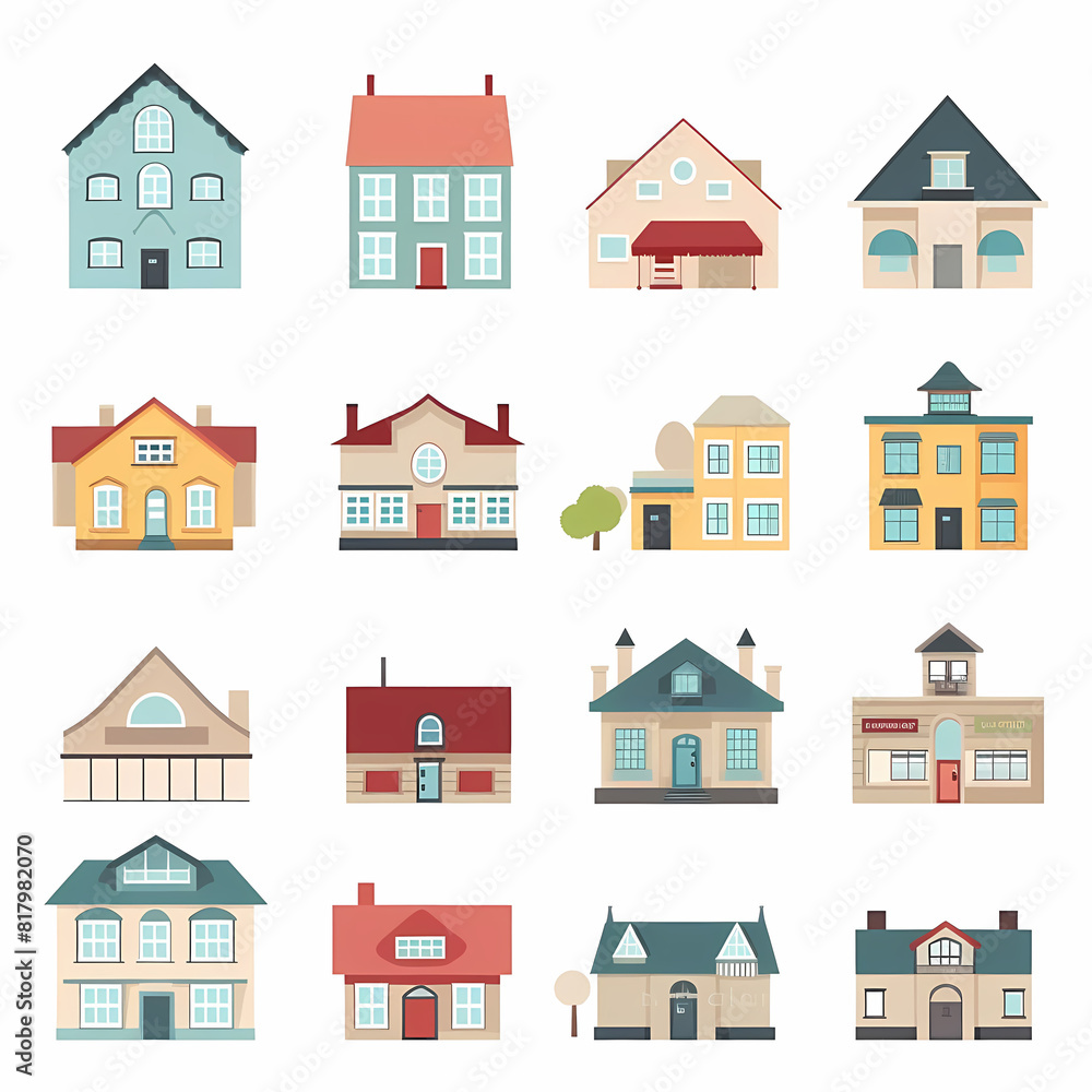 Icons of houses and buildings isolated on white. Illustration in vector format Icons of houses and buildings isolated on white. Illustration in vector format