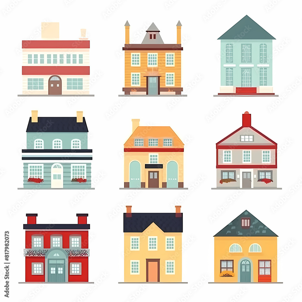 Icons of houses and buildings isolated on white. Illustration in vector format Icons of houses and buildings isolated on white. Illustration in vector format