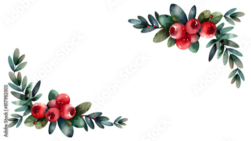 watercolor christmas greeting card template.  winter illustration on white background with copy space. new year frame for banner, card, social media, advertising, website
