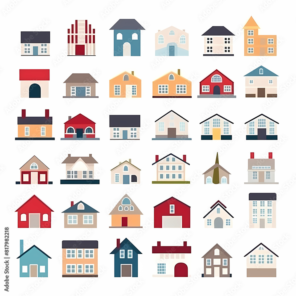 Icons of houses and buildings isolated on white. Illustration in vector format Icons of houses and buildings isolated on white. Illustration in vector format