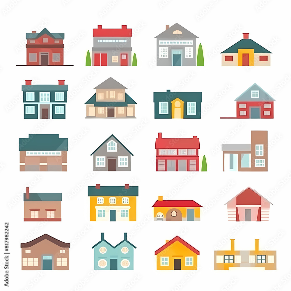 Icons of houses and buildings isolated on white. Illustration in vector format Icons of houses and buildings isolated on white. Illustration in vector format