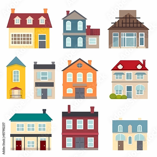 Icons of houses and buildings isolated on white. Illustration in vector format