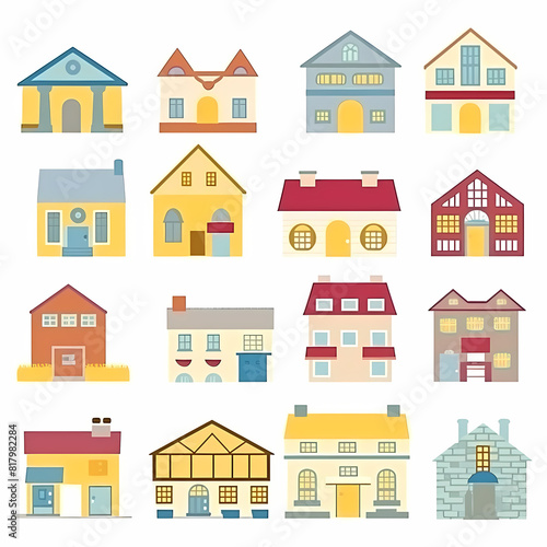 Icons of houses and buildings isolated on white. Illustration in vector format