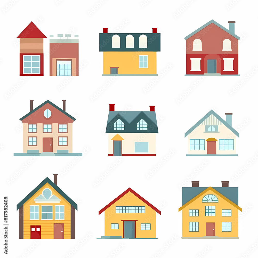 Icons of houses and buildings isolated on white. Illustration in vector format Icons of houses and buildings isolated on white. Illustration in vector format