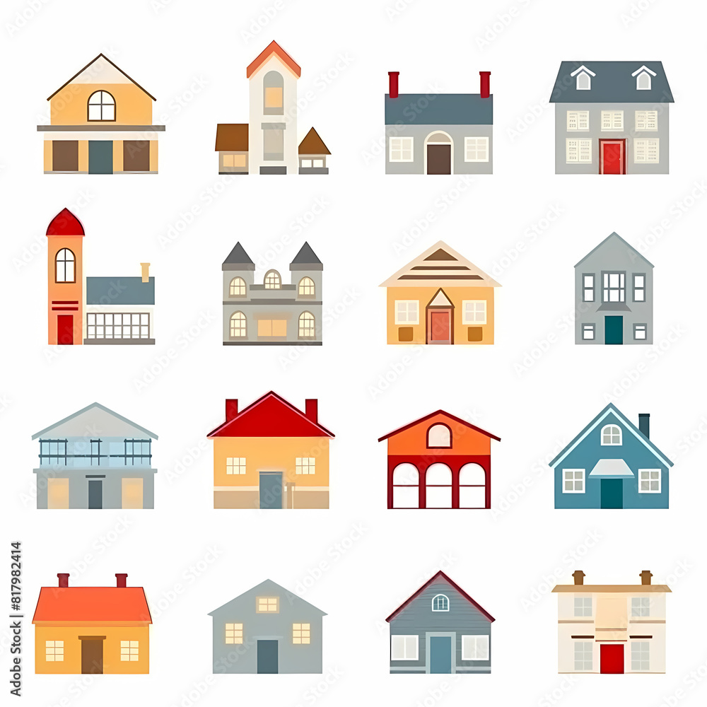 Icons of houses and buildings isolated on white. Illustration in vector format Icons of houses and buildings isolated on white. Illustration in vector format