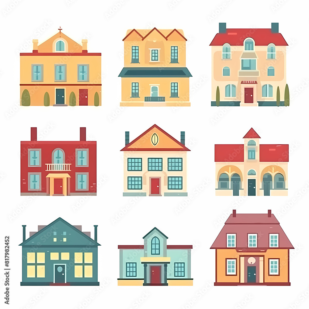 Icons of houses and buildings isolated on white. Illustration in vector format Icons of houses and buildings isolated on white. Illustration in vector format