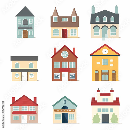 Icons of houses and buildings isolated on white. Illustration in vector format