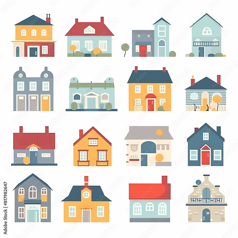 Icons of houses and buildings isolated on white. Illustration in vector format Icons of houses and buildings isolated on white. Illustration in vector format