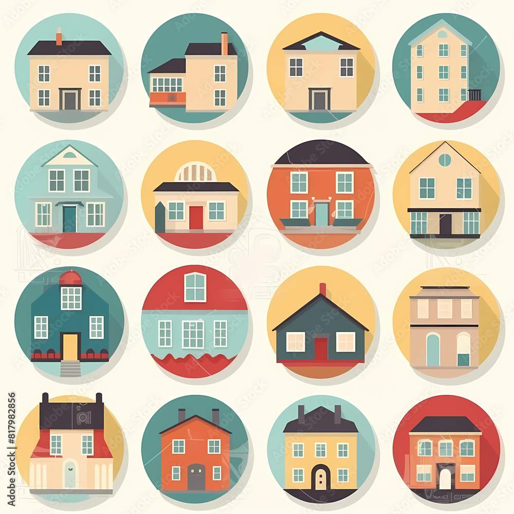 Icons of houses and buildings isolated on white. Illustration in vector format Icons of houses and buildings isolated on white. Illustration in vector format