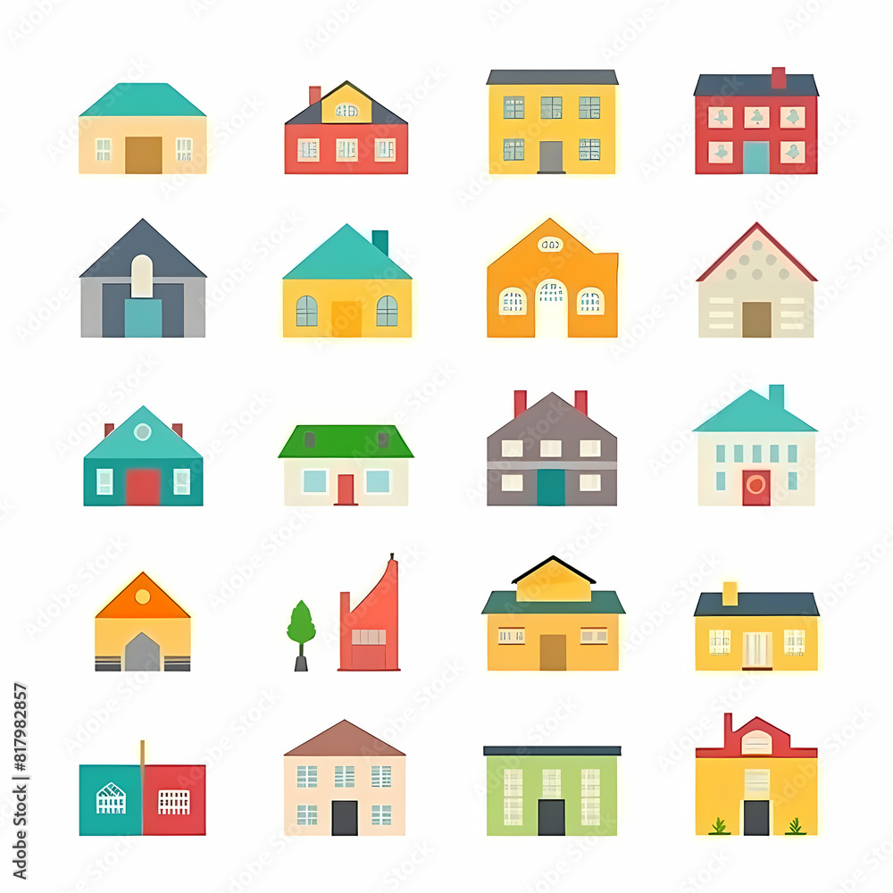 Icons of houses and buildings isolated on white. Illustration in vector format