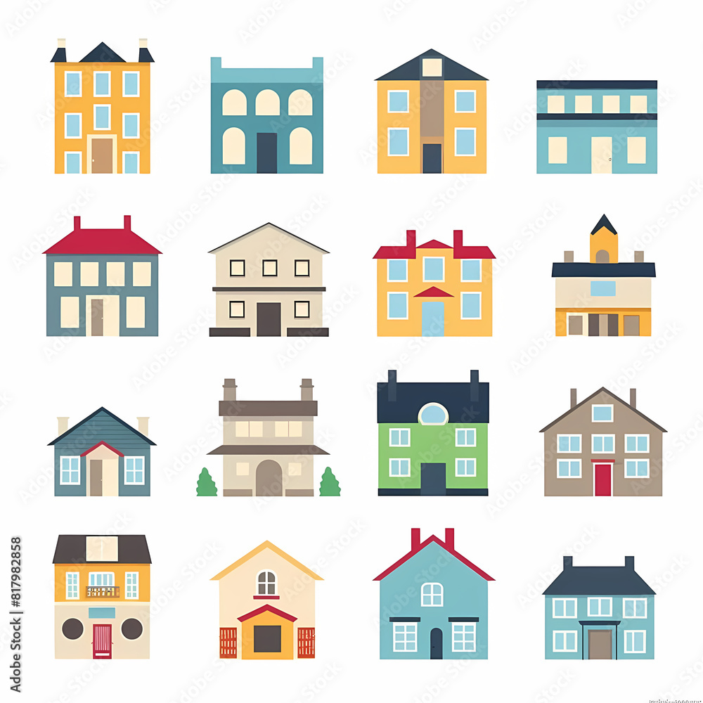 Icons of houses and buildings isolated on white. Illustration in vector format Icons of houses and buildings isolated on white. Illustration in vector format