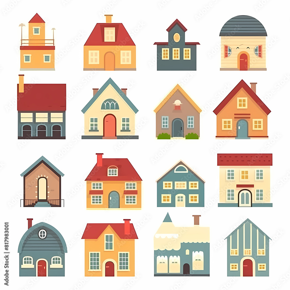 Icons of houses and buildings isolated on white. Illustration in vector format Icons of houses and buildings isolated on white. Illustration in vector format