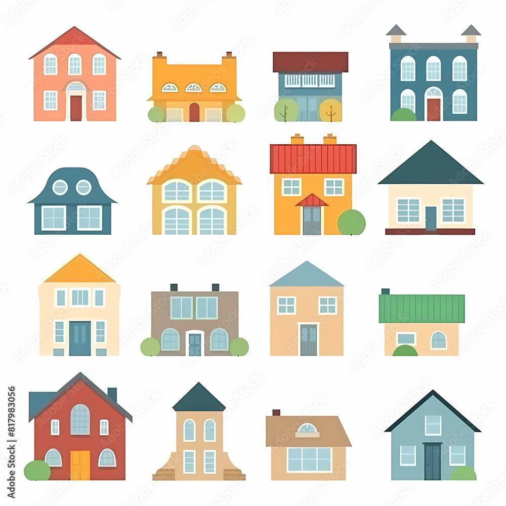 Icons of houses and buildings isolated on white. Illustration in vector format Icons of houses and buildings isolated on white. Illustration in vector format