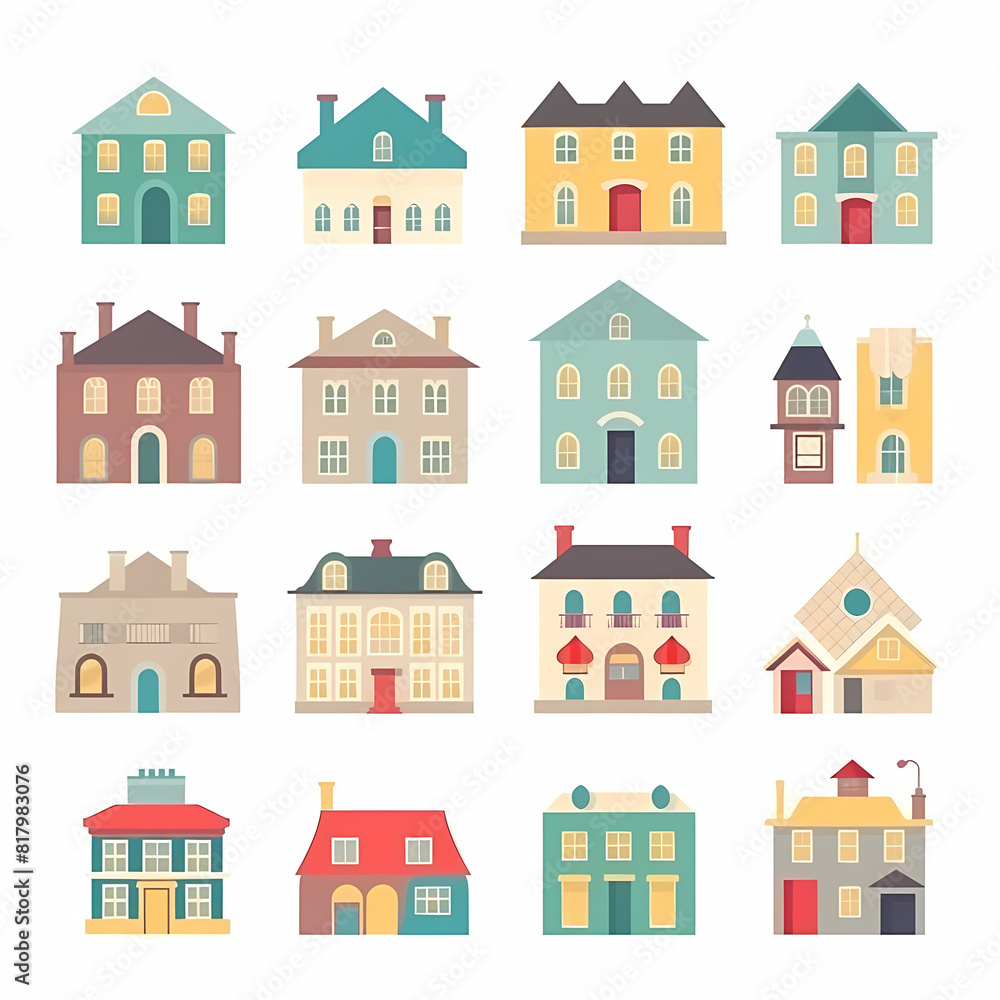 Icons of houses and buildings isolated on white. Illustration in vector format Icons of houses and buildings isolated on white. Illustration in vector format