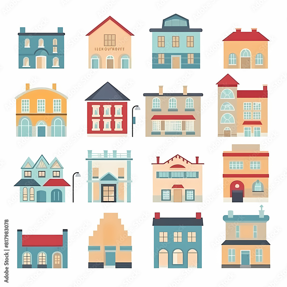 Icons of houses and buildings isolated on white. Illustration in vector format Icons of houses and buildings isolated on white. Illustration in vector format