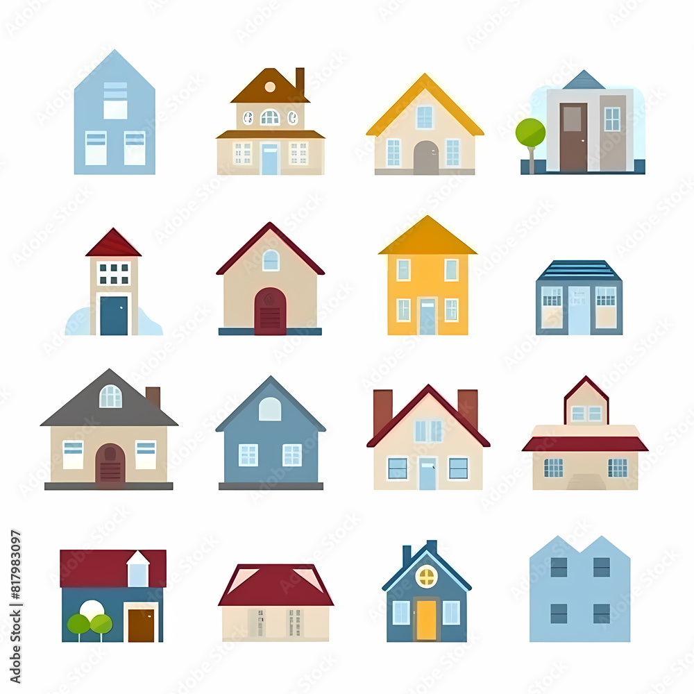Icons of houses and buildings isolated on white. Illustration in vector format Icons of houses and buildings isolated on white. Illustration in vector format