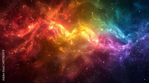A galaxy swirling with nebulae in the colors of the lesbian flag  symbolizing vast and infinite love