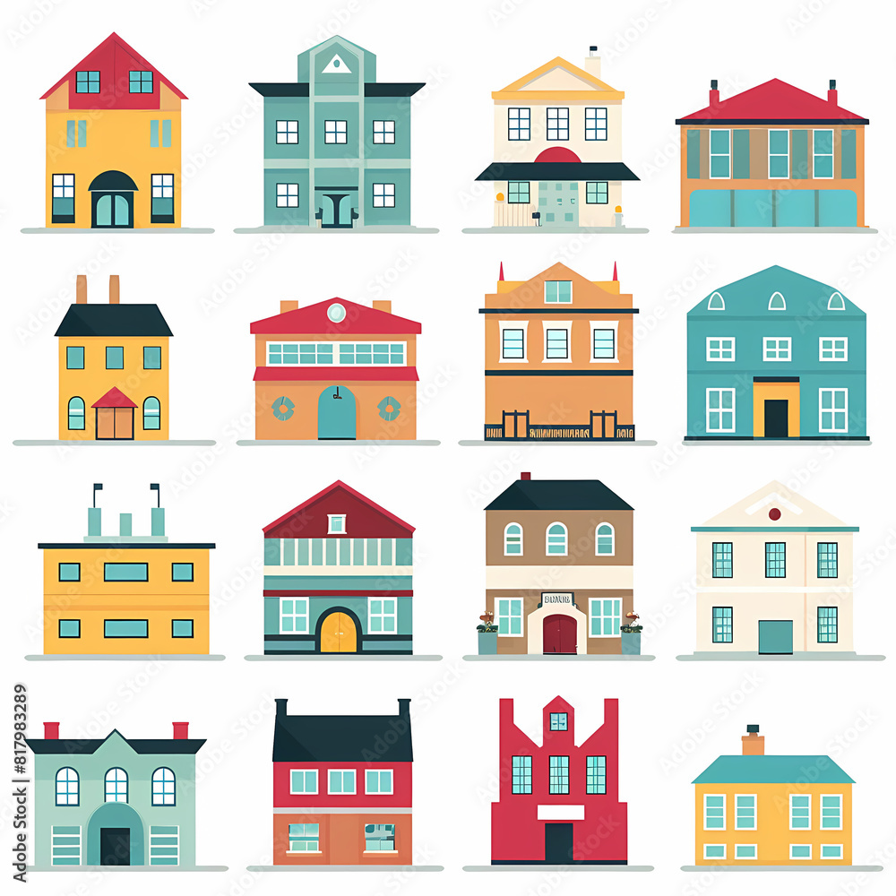 Icons of houses and buildings isolated on white. Illustration in vector format Icons of houses and buildings isolated on white. Illustration in vector format