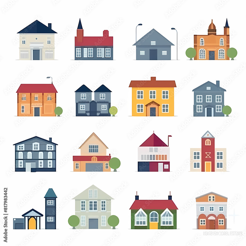 Icons of houses and buildings isolated on white. Illustration in vector format Icons of houses and buildings isolated on white. Illustration in vector format