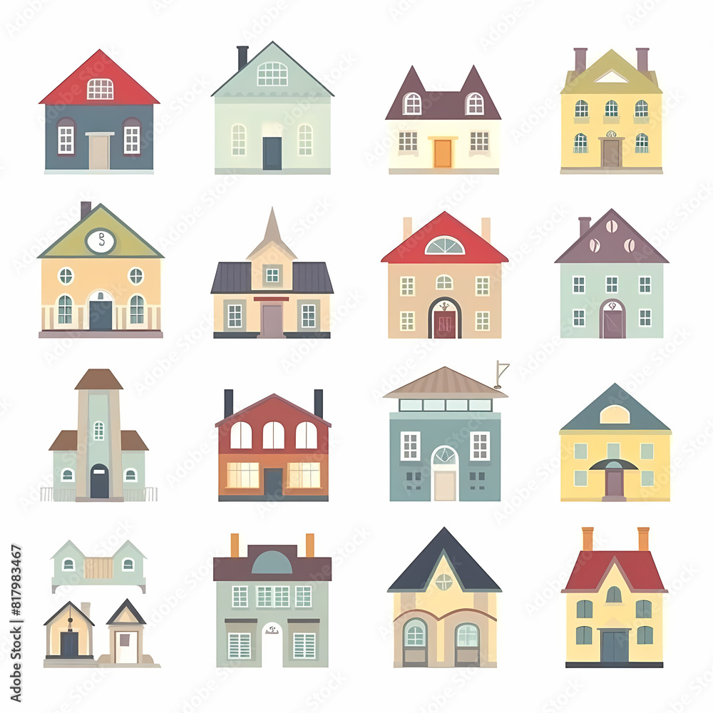 Icons of houses and buildings isolated on white. Illustration in vector format Icons of houses and buildings isolated on white. Illustration in vector format