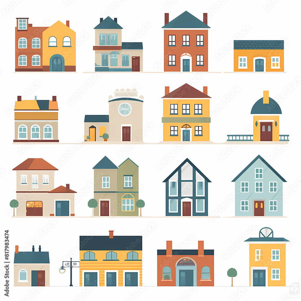 Fototapeta premium Icons of houses and buildings isolated on white. Illustration in vector format