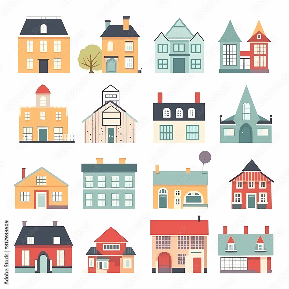 Icons of houses and buildings isolated on white. Illustration in vector format Icons of houses and buildings isolated on white. Illustration in vector format