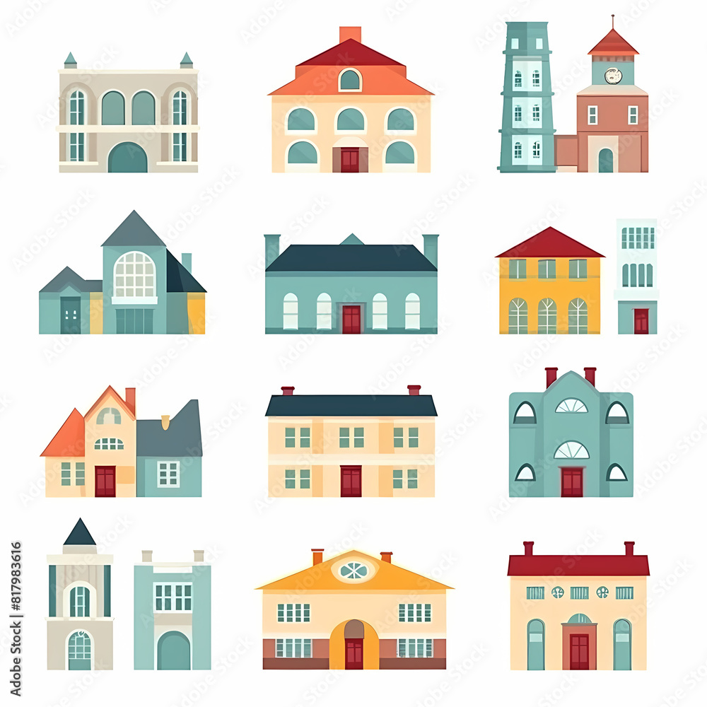Icons of houses and buildings isolated on white. Illustration in vector format Icons of houses and buildings isolated on white. Illustration in vector format