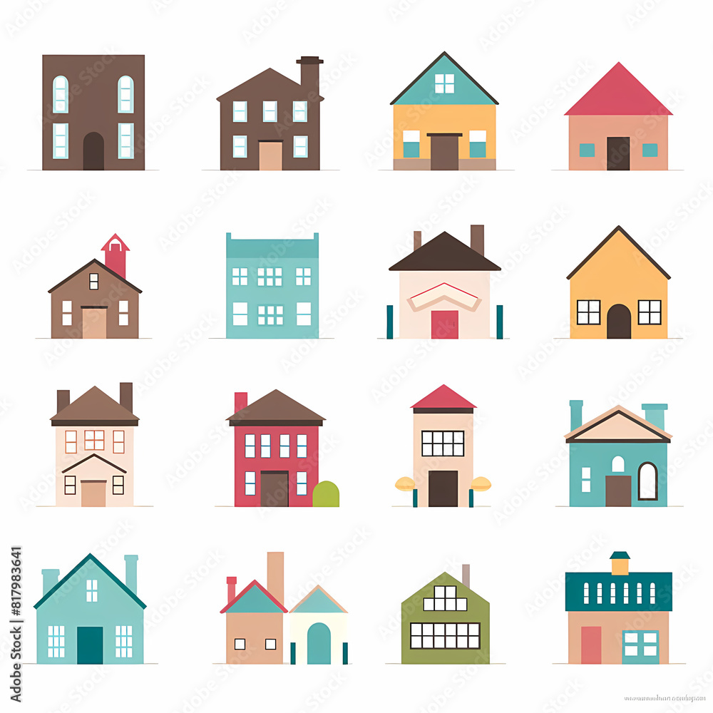 Icons of houses and buildings isolated on white. Illustration in vector format