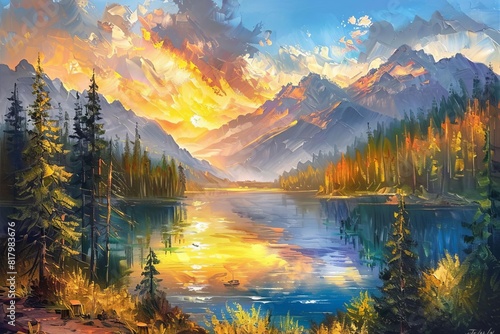 breathtaking view of mountainous northern landscape at sunset landscape oil painting