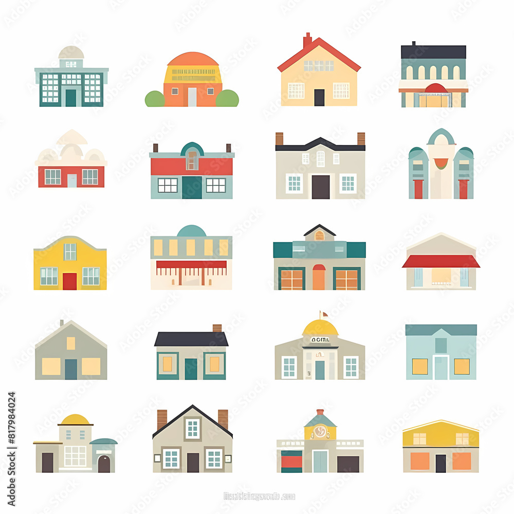 Icons of houses and buildings isolated on white. Illustration in vector format Icons of houses and buildings isolated on white. Illustration in vector format