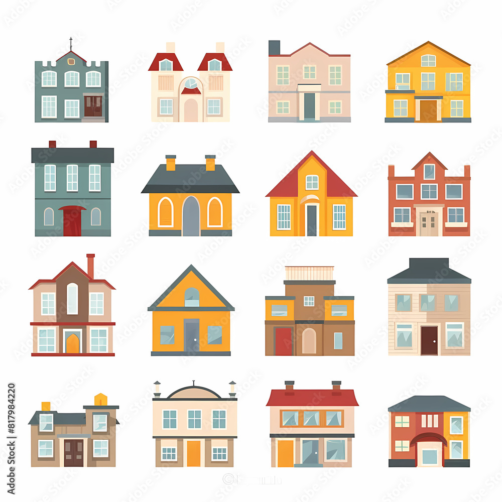 Icons of houses and buildings isolated on white. Illustration in vector format Icons of houses and buildings isolated on white. Illustration in vector format