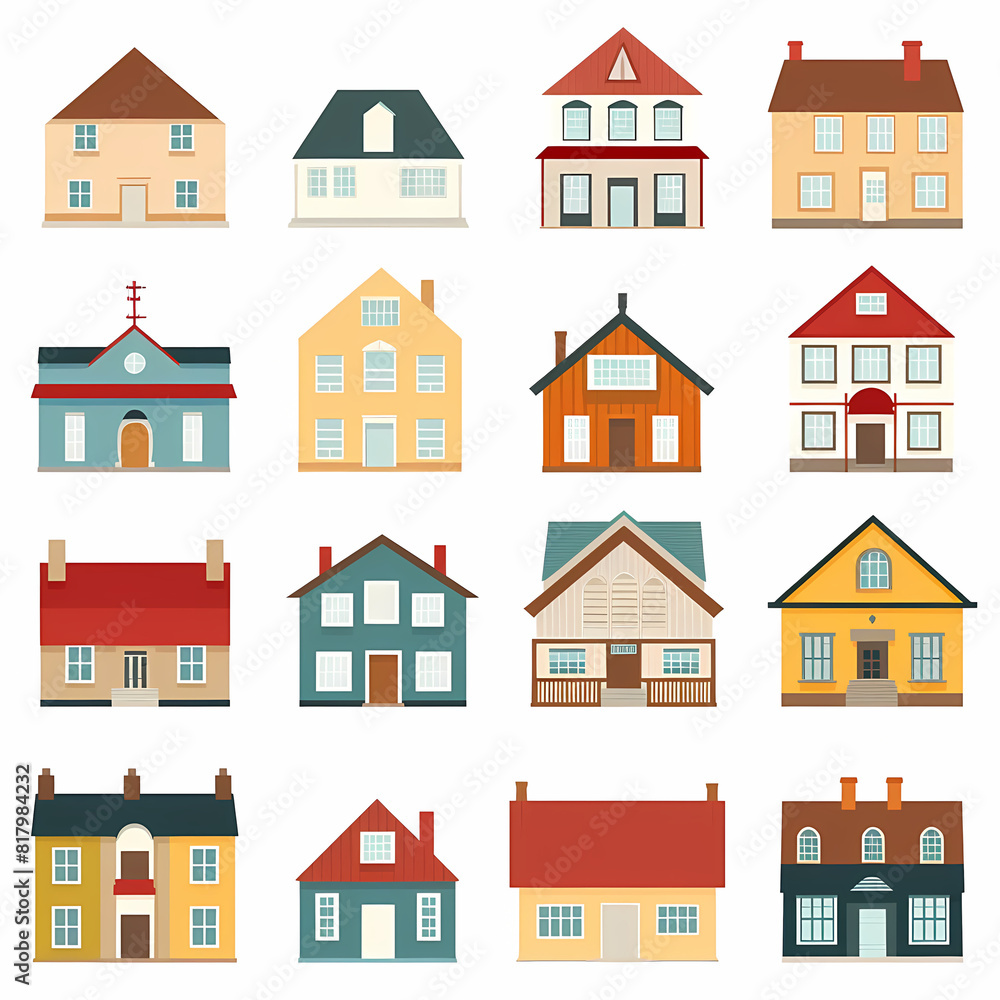 Icons of houses and buildings isolated on white. Illustration in vector format Icons of houses and buildings isolated on white. Illustration in vector format
