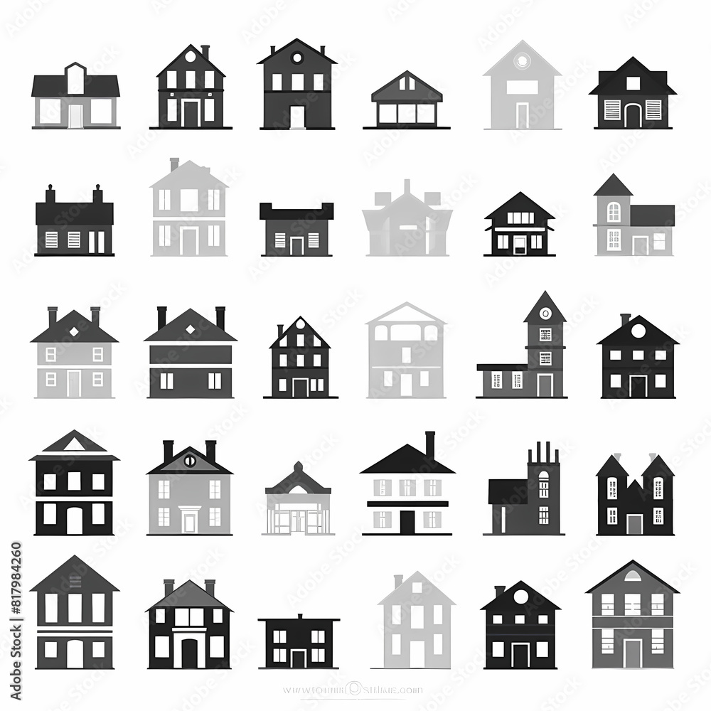 Icons of houses and buildings isolated on white. Illustration in vector format Icons of houses and buildings isolated on white. Illustration in vector format