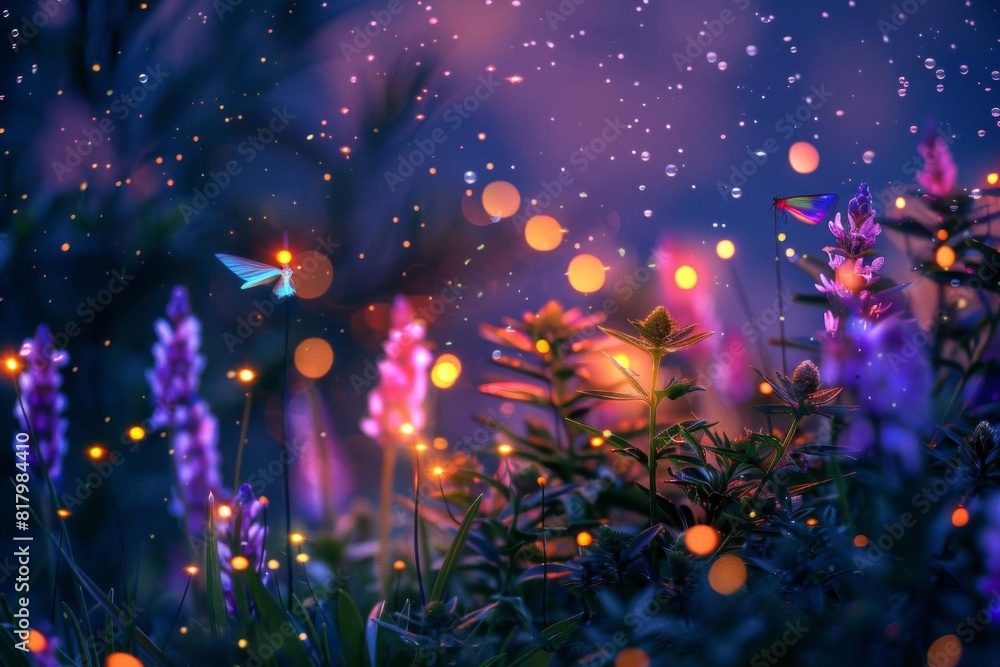 Color All Firefly A group of fireflies illuminating the night sky with the colors of the ...