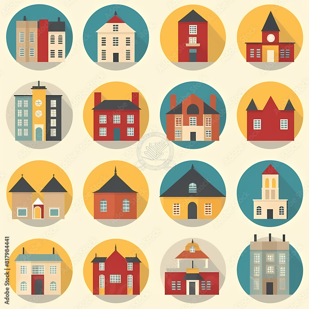 Icons of houses and buildings isolated on white. Illustration in vector format Icons of houses and buildings isolated on white. Illustration in vector format