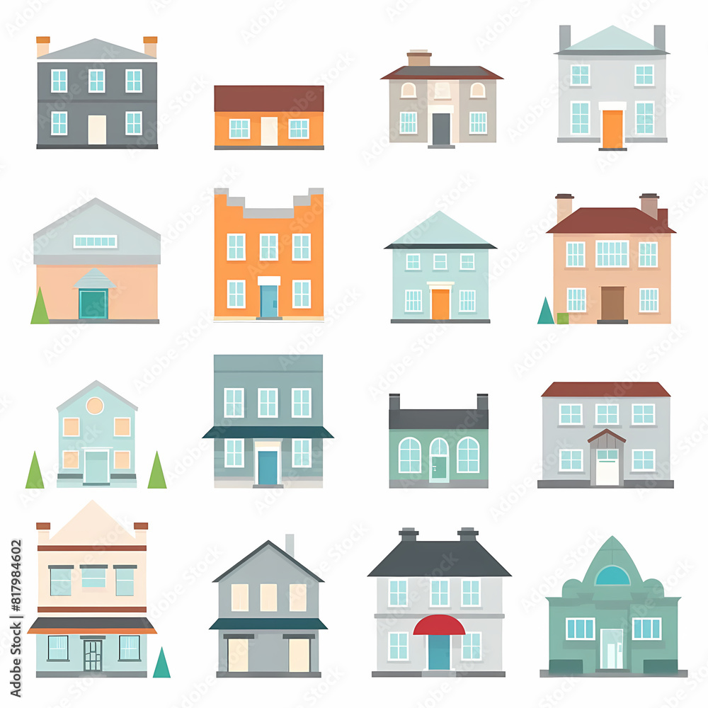 Icons of houses and buildings isolated on white. Illustration in vector format Icons of houses and buildings isolated on white. Illustration in vector format