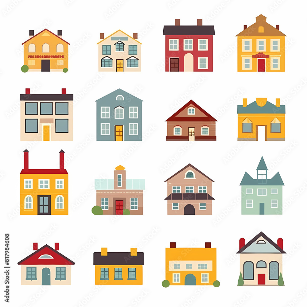 Icons of houses and buildings isolated on white. Illustration in vector format Icons of houses and buildings isolated on white. Illustration in vector format
