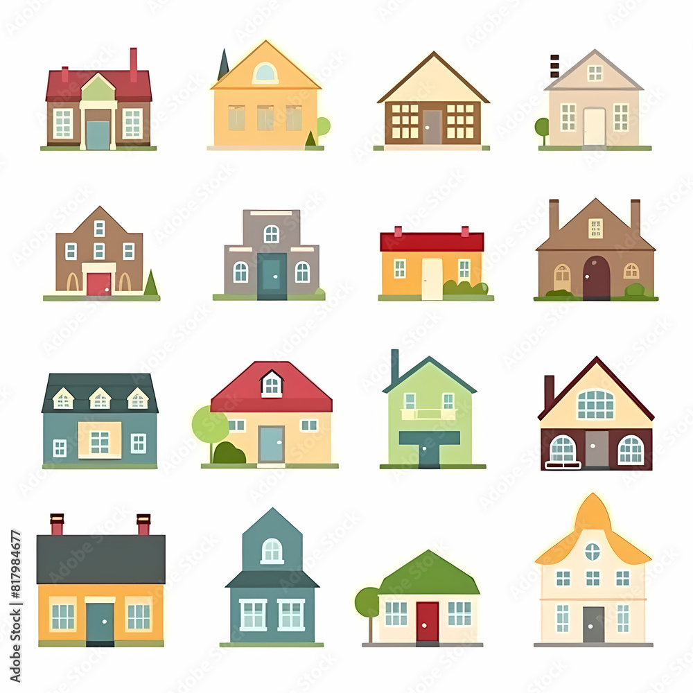 Icons of houses and buildings isolated on white. Illustration in vector format Icons of houses and buildings isolated on white. Illustration in vector format