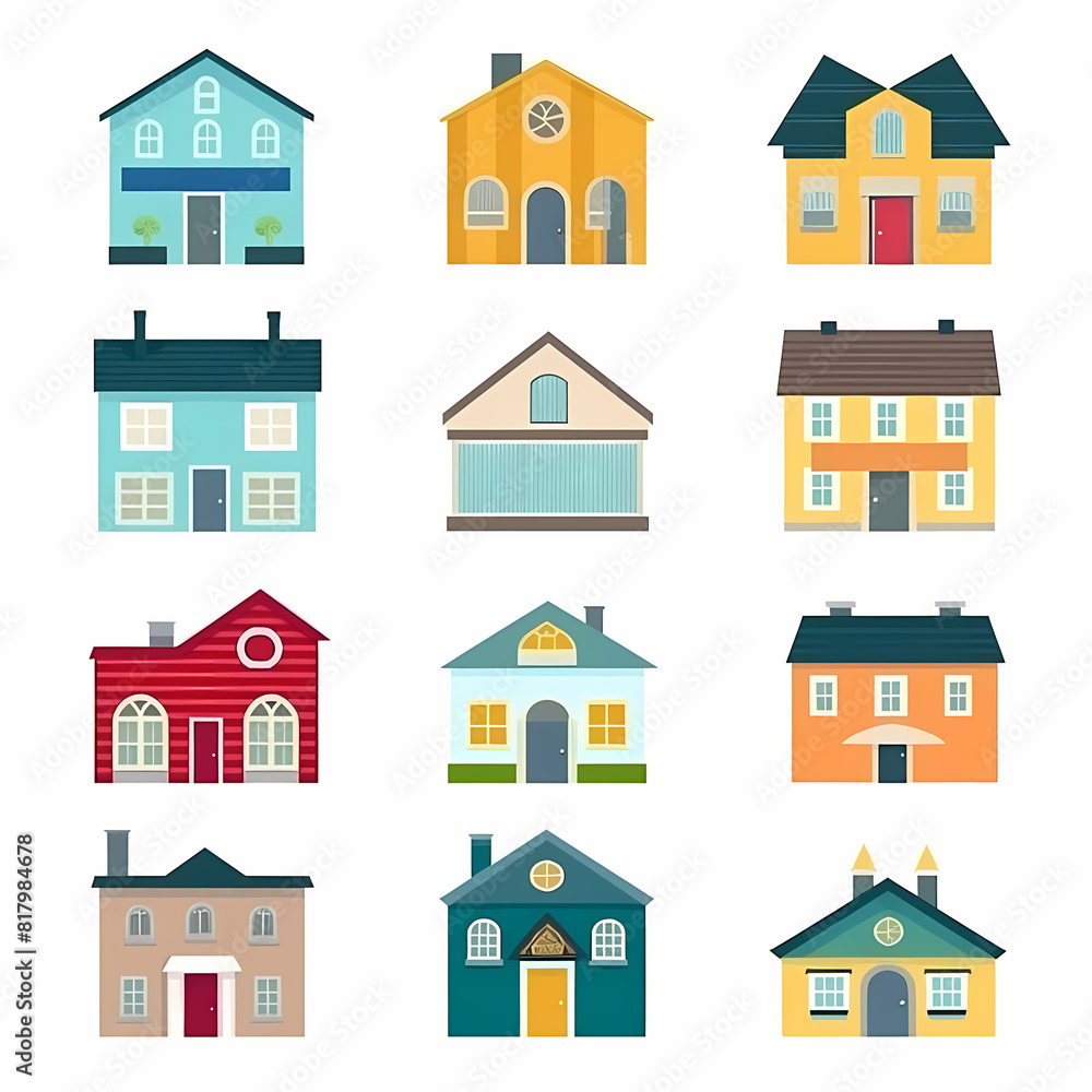 Icons of houses and buildings isolated on white. Illustration in vector format Icons of houses and buildings isolated on white. Illustration in vector format
