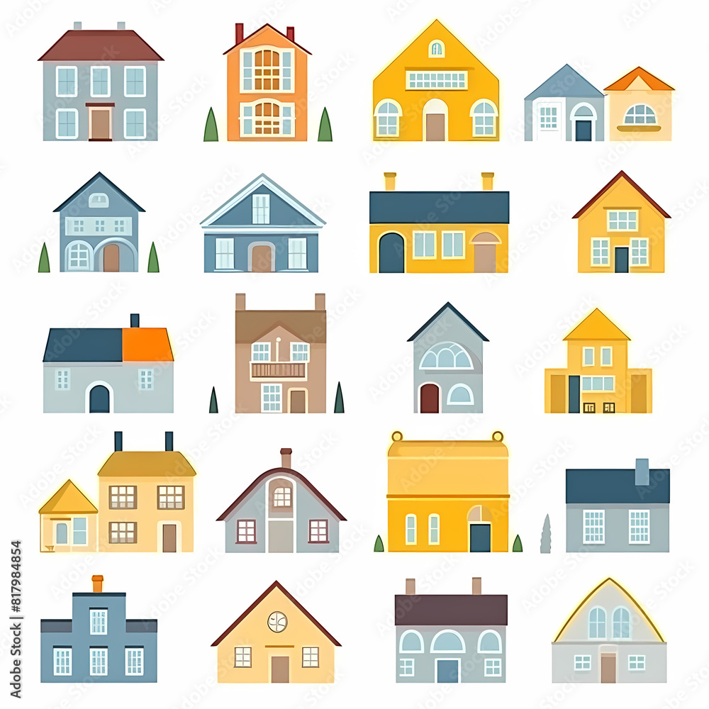 Icons of houses and buildings isolated on white. Illustration in vector format Icons of houses and buildings isolated on white. Illustration in vector format