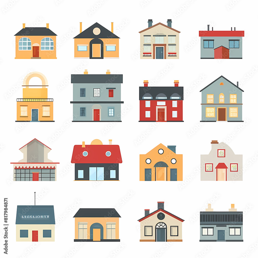 Icons of houses and buildings isolated on white. Illustration in vector format Icons of houses and buildings isolated on white. Illustration in vector format