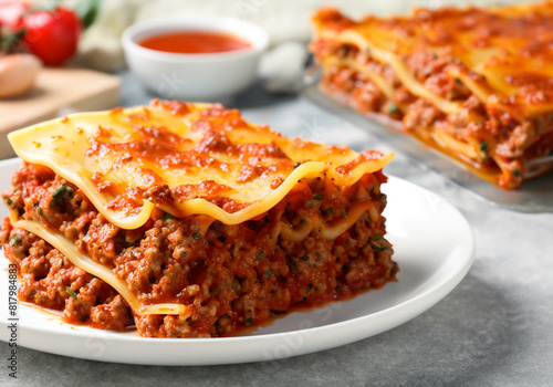 Meat and vegetable lasagna with basil