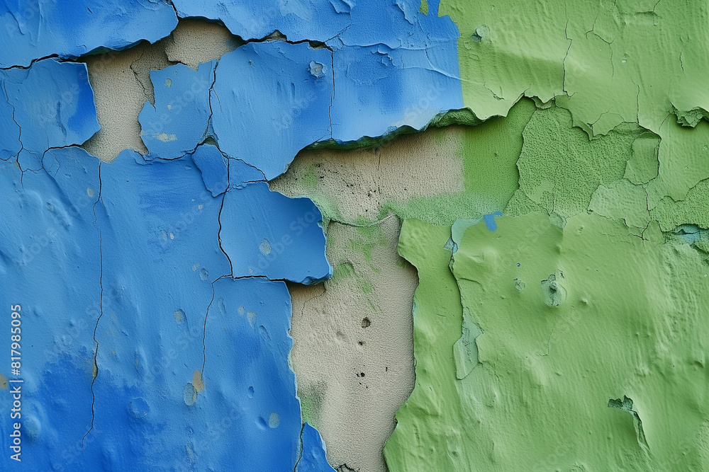 Obraz premium Blue and green cracked peeling paint wall texture background