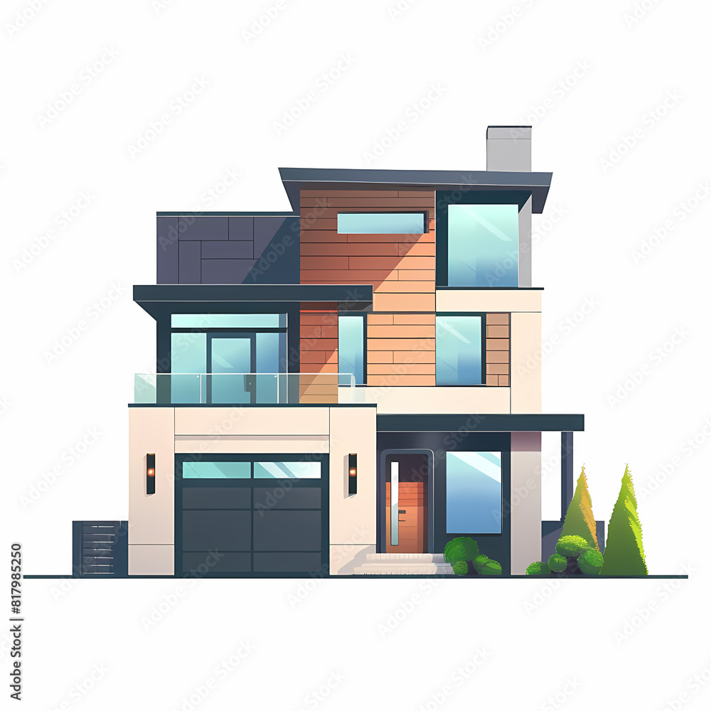 Illustration of the exterior of a house as seen from the front and with a roof. Modern. Townhouse building. Apartment. House facade with doors and windows. Illustration of the exterior of a house as seen from the front and with a roof. Modern. Townhouse building. Apartment. House facade with doors and windows.