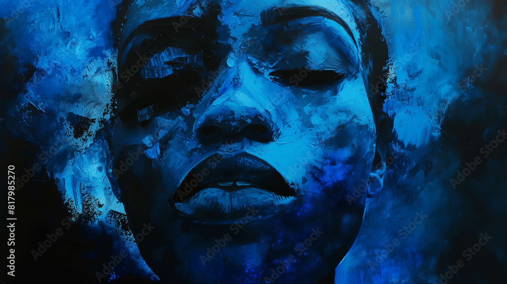 Oil painting of a black woman with her eyes closed. Oil painting of a black woman with her eyes closed.