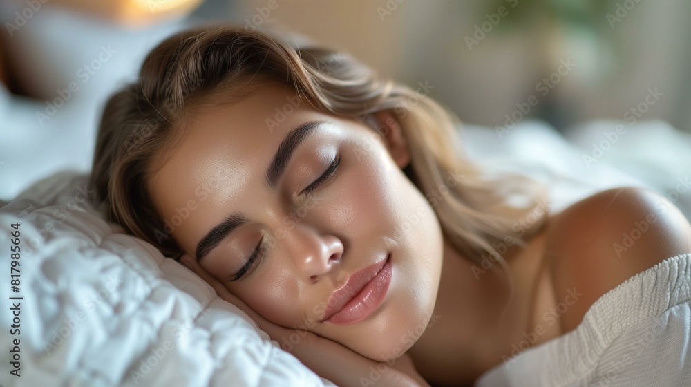 Woman sleeping in comfortable bed example good sleep environment hygiene Woman sleeping in comfortable bed example good sleep environment hygiene
